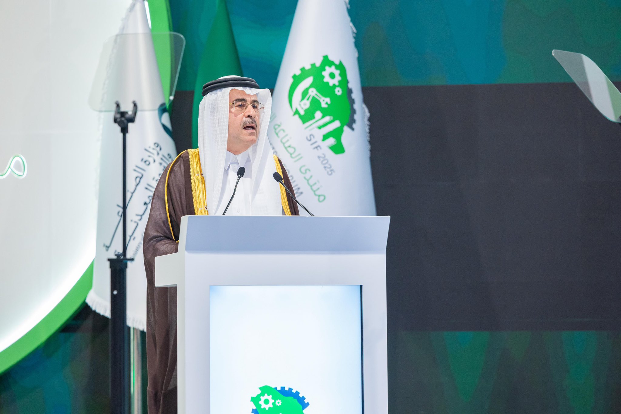 Aramco President and CEO Amin Nasser speaking during the Saudi Industry Forum in Dhahran. X/@AsharqiaChamber