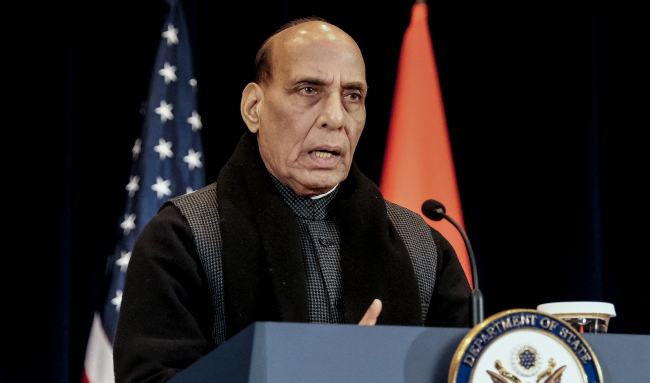 India’s Defense Minister Rajnath Singh participates in a joint news conference during the fourth US-India 2+2 Ministerial Dialogue at the State Department in Washington, DC, on April 11, 2022. (AFP/ file)