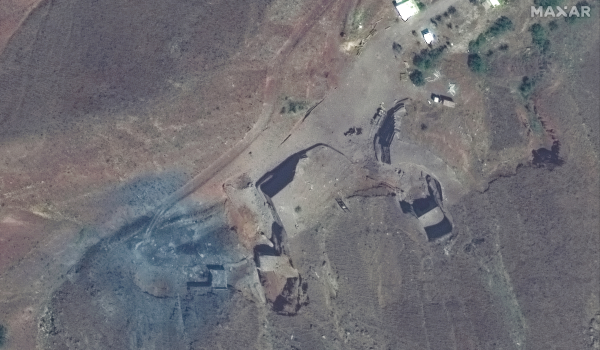 This handout satellite image released and taken by Maxar Technologies on June 17, 2025 shows destroyed vehicle tunnel openings at the Tabriz missile facility in Tabriz, Iran, after they were hit by Israeli airstrikes. (AFP)