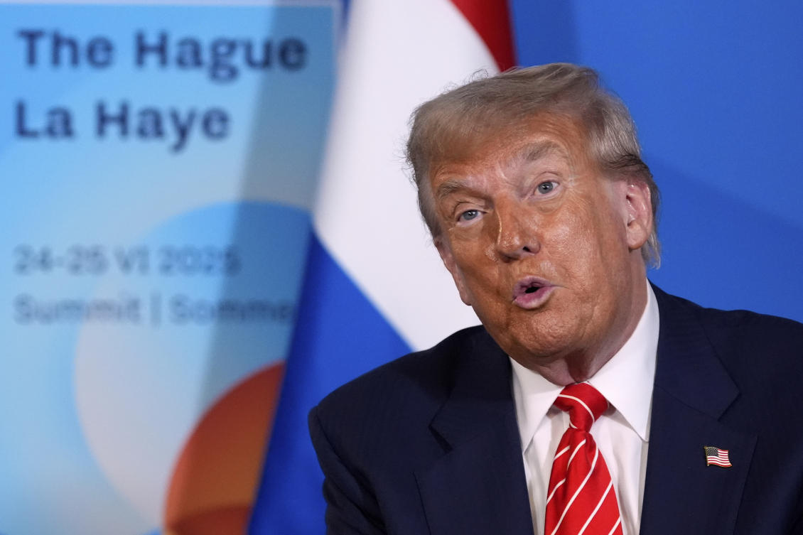 President Donald Trump speaking at the NATO summit in The Hague on Wednesday. (AP)