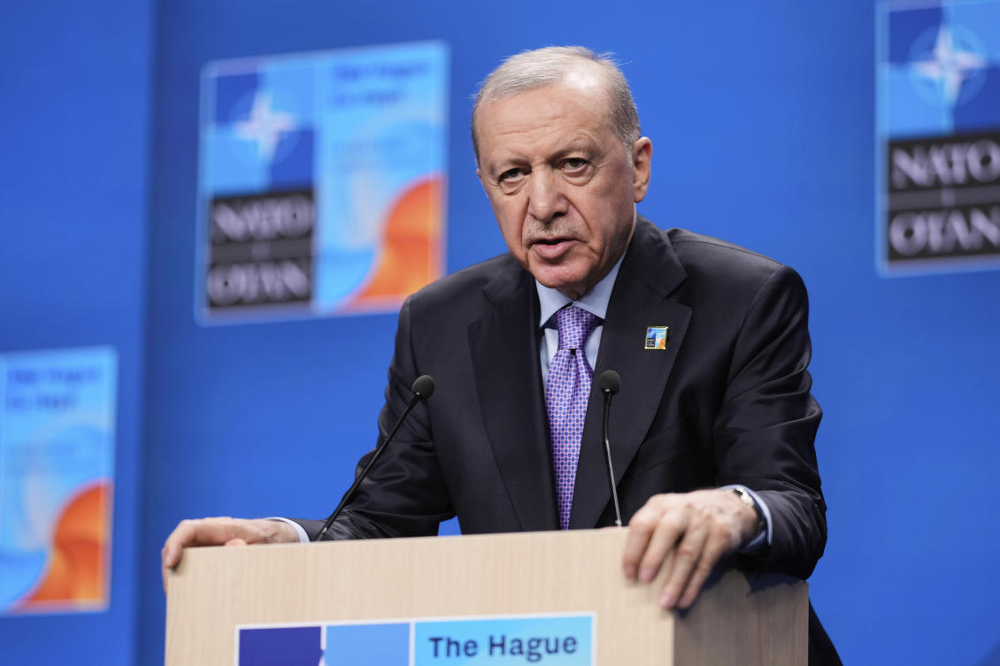 Turkish President Recep Tayyip Erdogan told NATO leaders he welcomed the ceasefire between Israel and Iran. (AP)