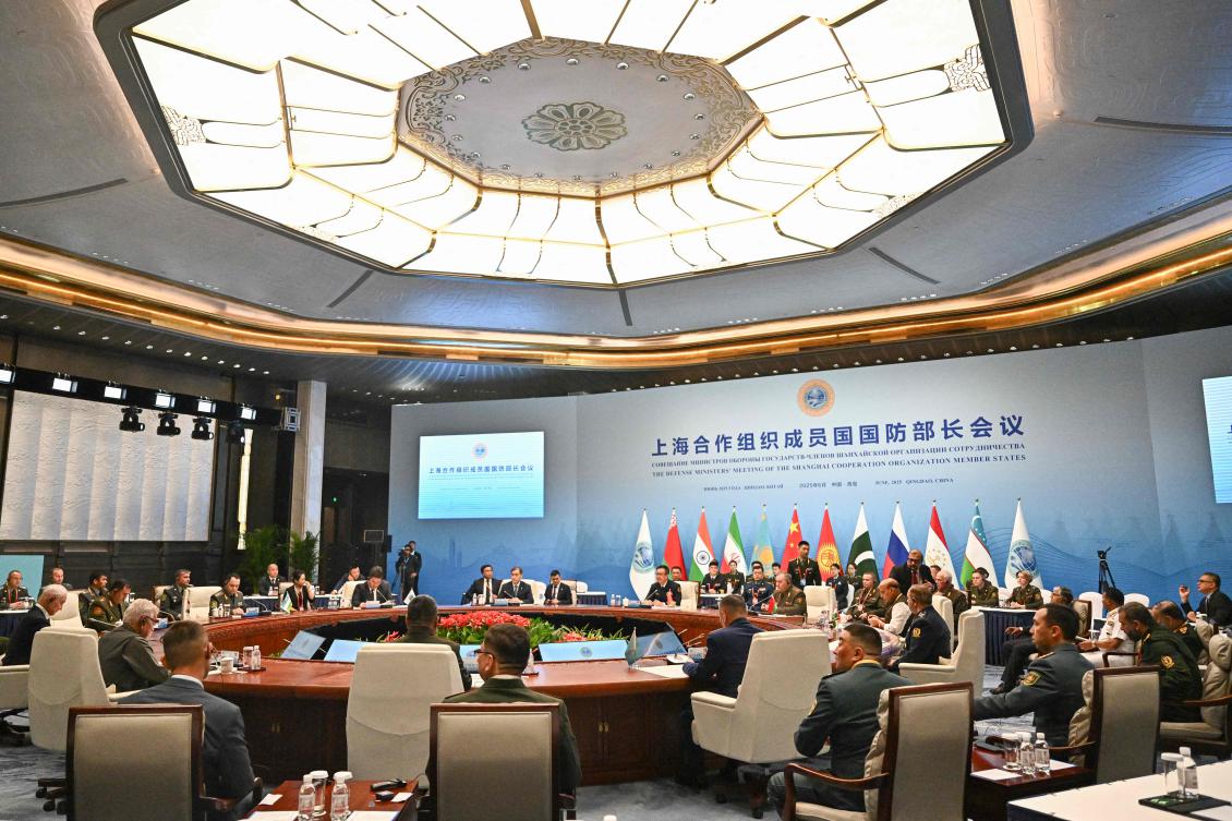 Delegates attend the Defense Ministers’ Meeting of the Shanghai Cooperation Organization member states in Qingdao, in eastern China’s Shandong province on June 26, 2025. (AFP)