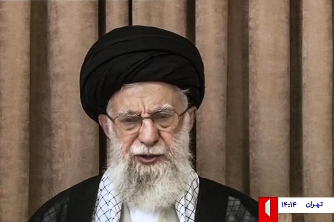 This image grab taken from footage broadcast by Iran's IRIB news agency on June 26, 2025, shows the Supreme Leader of the Islamic Republic Ayatollah Ali Khamenei addressing the nation. (AFP)