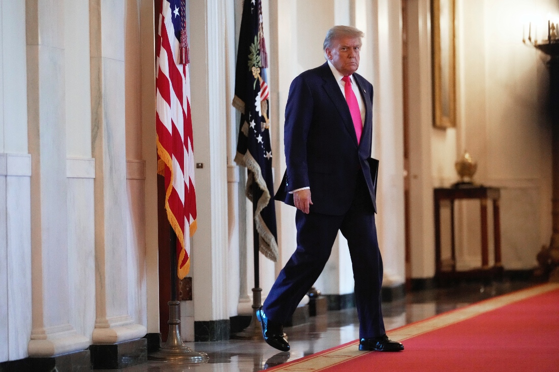 American President Donald Trump walks to speak at an event held at the East Room of the White House in Washington DC, US. (AP)
