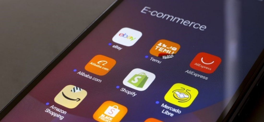 The e-commerce services eBay, Temu, AliExpress, Alibaba and others shown on a phone screen. (AFP)