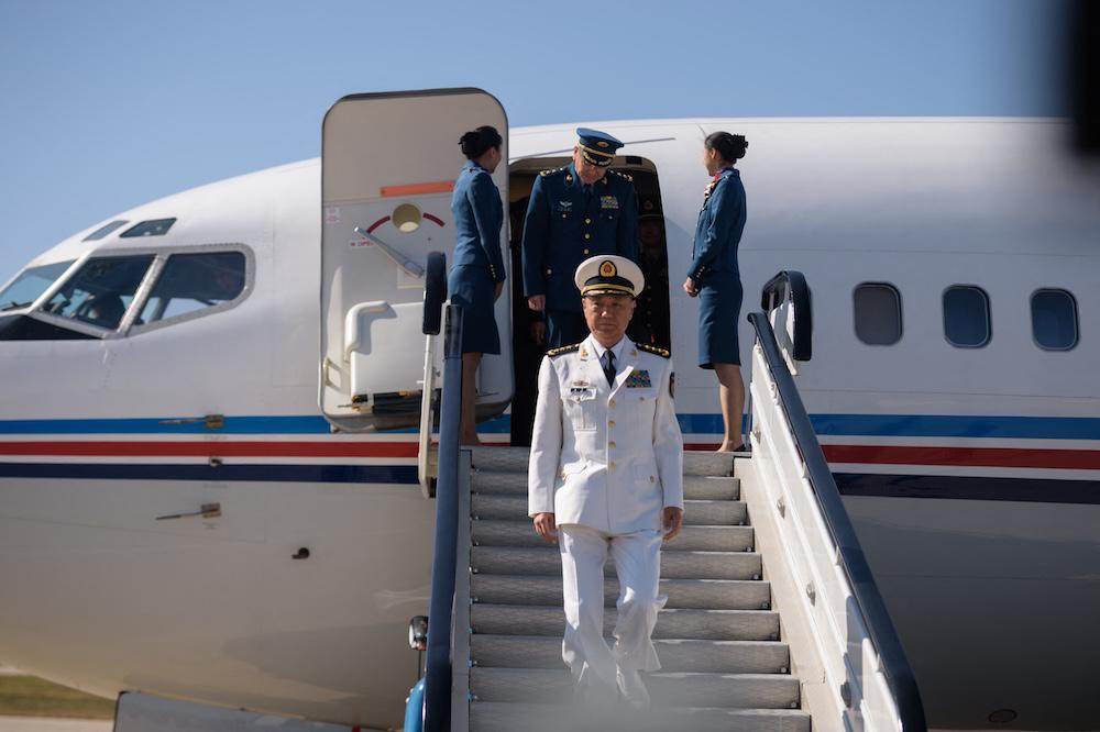 Miao Hua’s photo had been removed from the senior leadership page of the Chinese defense ministry’s website in recent weeks. Above, Miao arrives in Pyongyang, North Korea on Oct. 14, 2019. (AFP file photo)