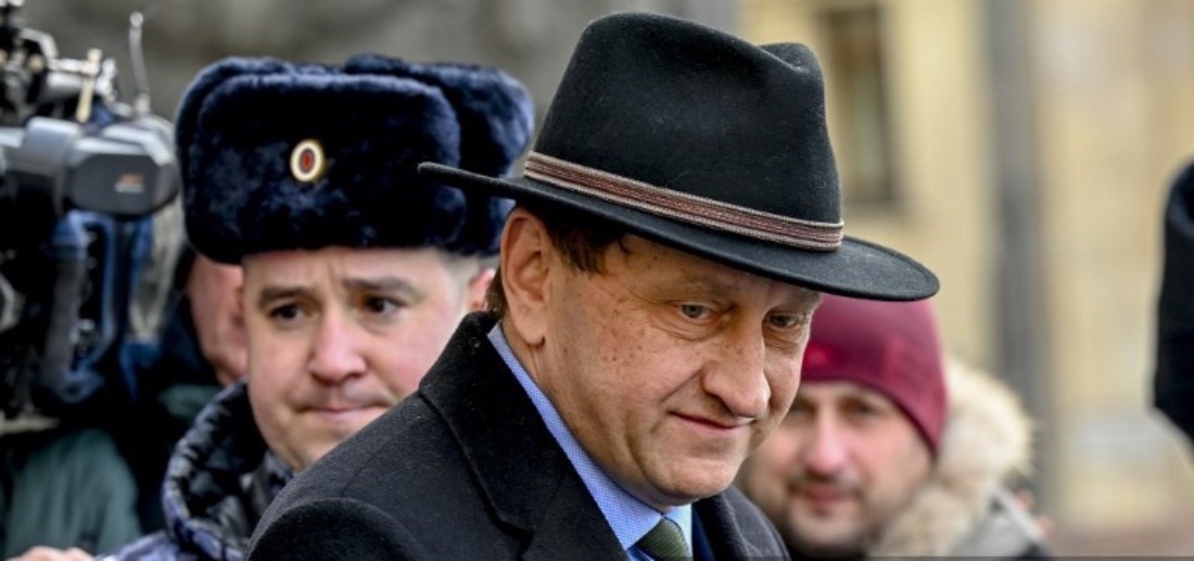 German Ambassador to Russia, Alexander Graf Lambsdorff, is seen outside of Russian Foreign Ministry building in Moscow, Russia. (AFP)