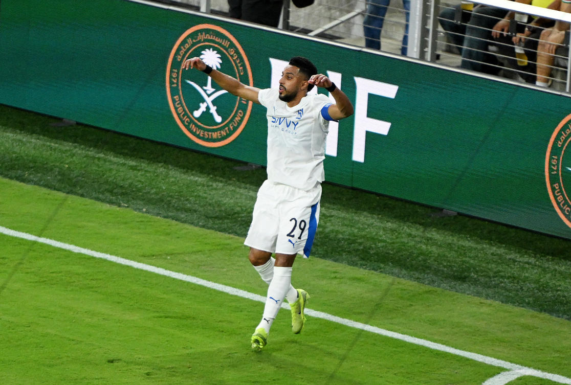 Al-Hilal’s Salem Al-Dawsari celebrates scoring the opening goal in the team’s 2-0 victory over Pachuca. (IMAGN IMAGES via Reuters)