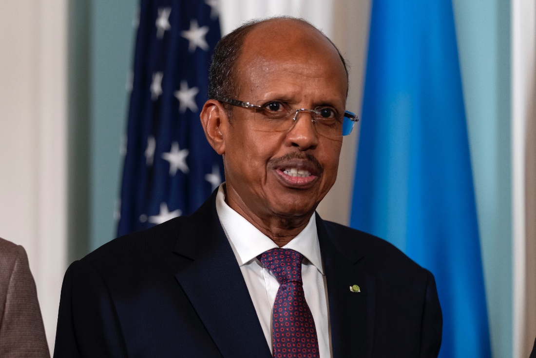 Chairperson of the African Union Commission Mahamoud Ali Youssouf attends a signing ceremony for a peace agreement between Rwanda and the Democratic Republic of the Congo at the State Department in Washington, US. (AP)