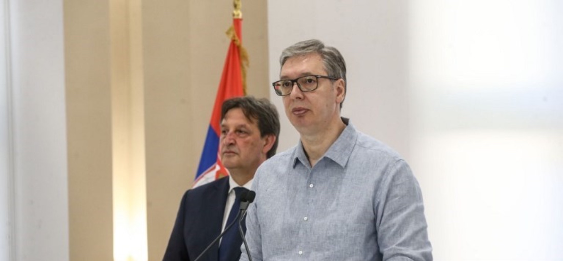 Serbian President Aleksandar Vucic makes the statement after the extended board meeting of the Serbian General Staff in Belgrade, Serbia. (AFP)