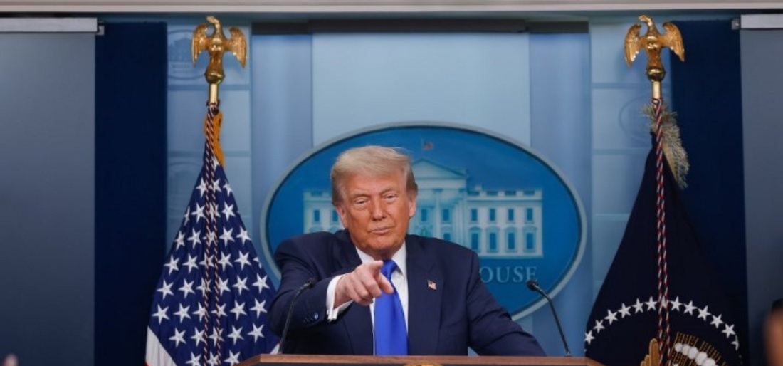 American President Donald Trump speaks during a press conference in the James S. Brady Briefing Room at the White House in Washington, US. (AFP)