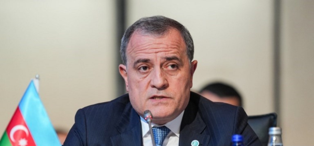 Azerbaijan Foreign Minister Jeyhun Bayramov makes a speech at the OIC held in Istanbul, Turkiye. (AFP)