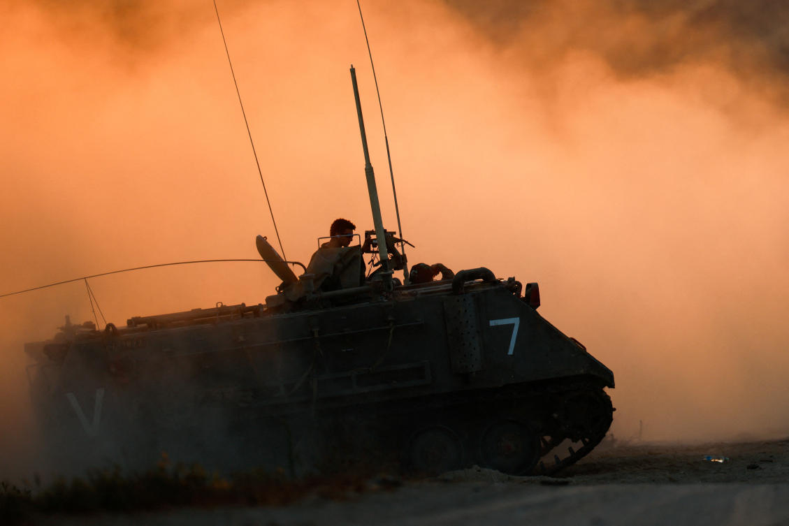 An Israeli military vehicle manoeuvres near the Israel-Gaza Border, as seen from Israel, June 29, 2025. (Reuters)