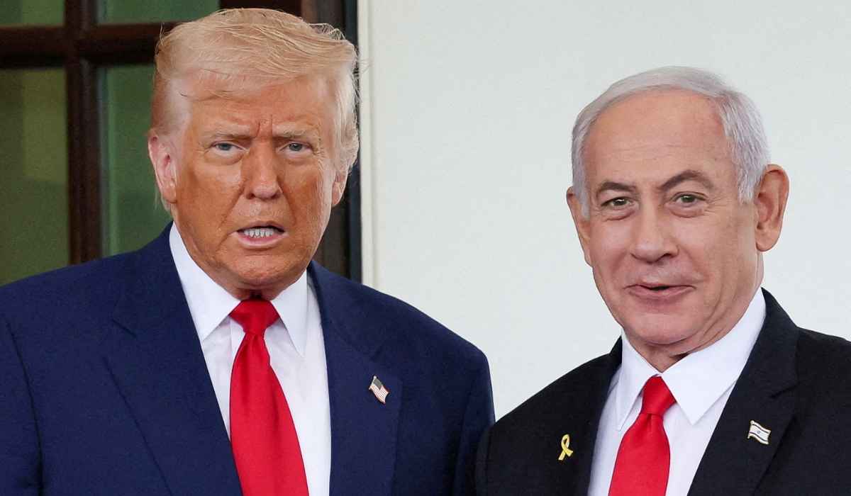 U.S. President Donald Trump welcomes Israeli Prime Minister Benjamin Netanyahu at the entrance of the White House in Washington, D.C., U.S., April 7, 2025. (REUTERS)