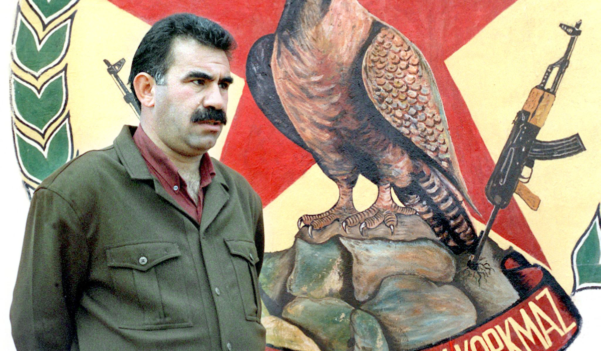 Picture dated 1992 shows Abdullah Ocalan, leader of Turkey's outlawed separatist movement, the Kurdish Workers's Party (PKK), in a training camp in the village of Halwah in Lebanon's Bekaa valley and only two kilometers far from the Syrian borders. (AFP file photo)