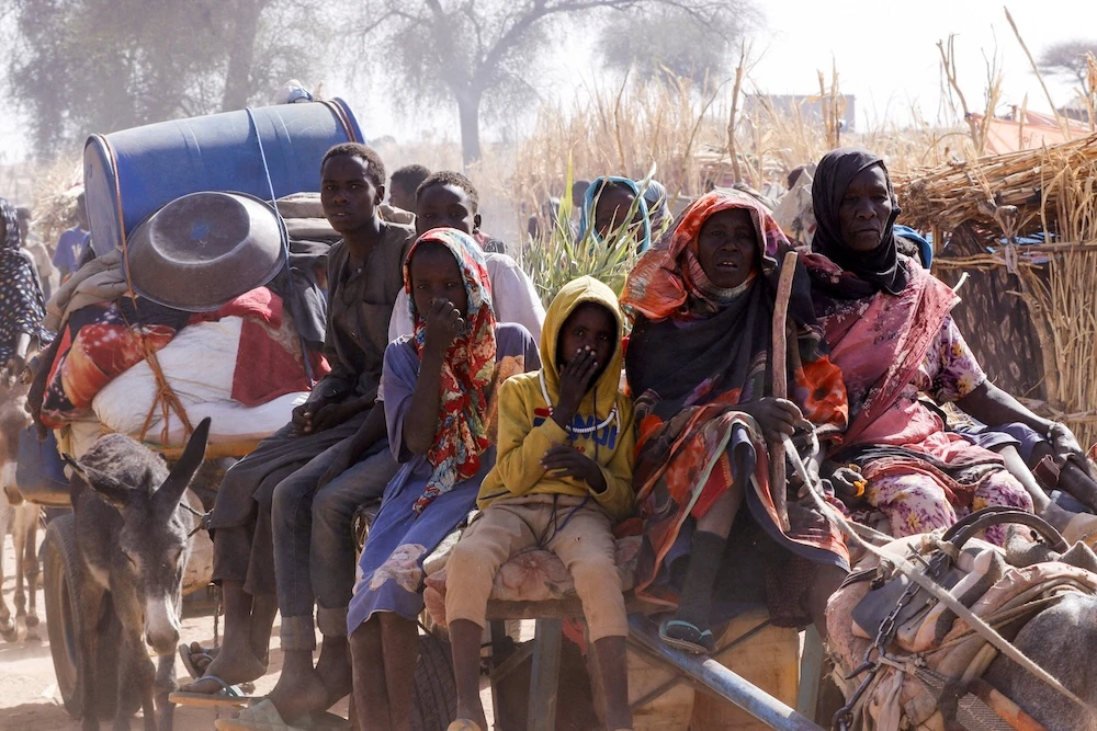Residents flee following attacks on Zamzam displacement camp in North Darfur, Sudan on April 15, 2025. (Reuters)