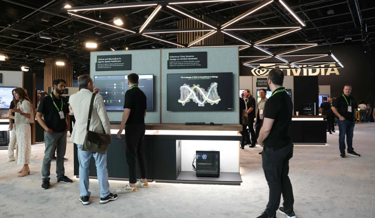 Attendees tour the GTC Paris NVIDIA stand at the VivaTech technology startups in Paris on June 12, 2025. (AFP)