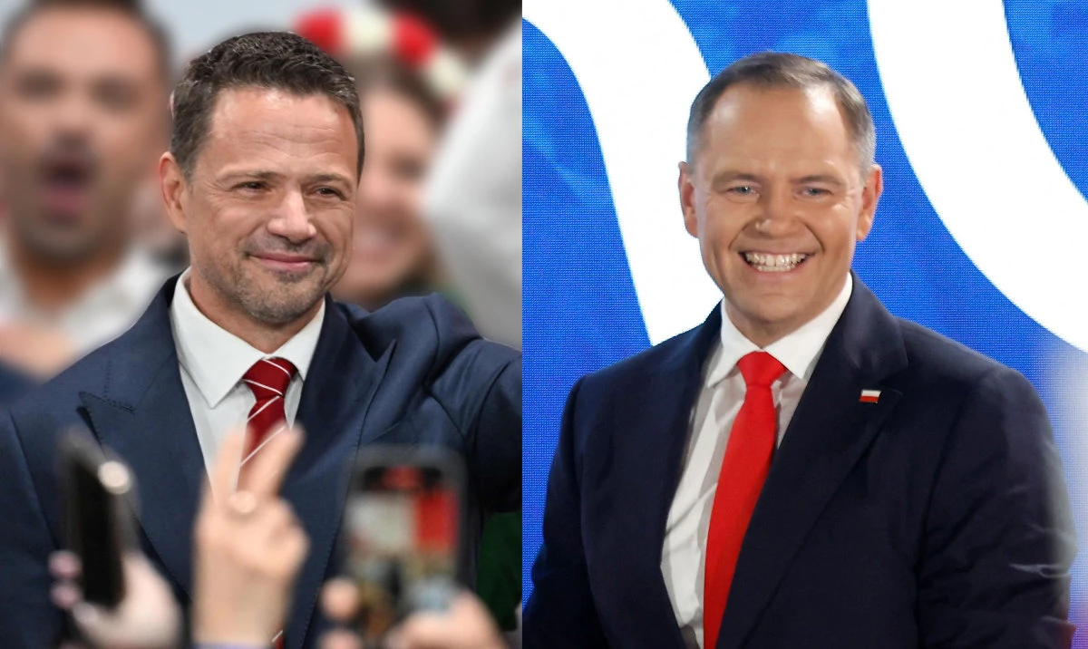 Liberal pro-EU politician Rafał Trzaskowski, left, and conservative historian Karol Nawrock. (Reuters/AFP)
