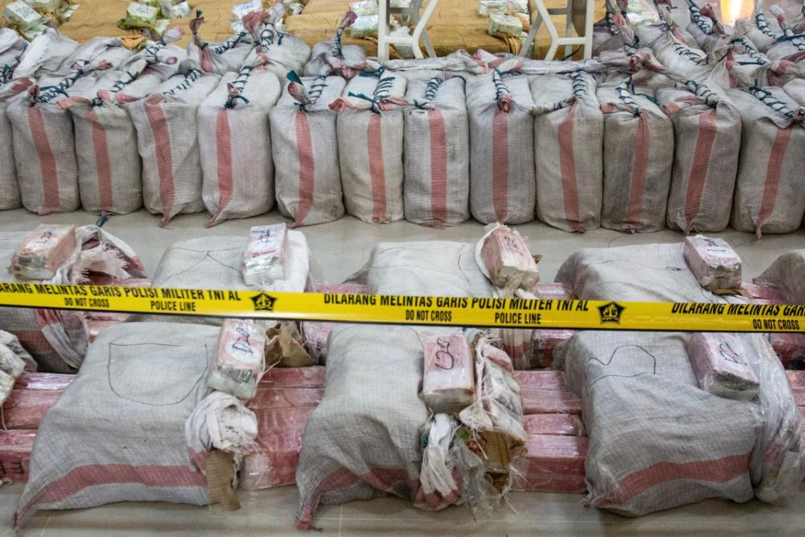 Part of packages of 705 kg methamphetamine and 1.2 tonnes of cocaine. (File/AFP)