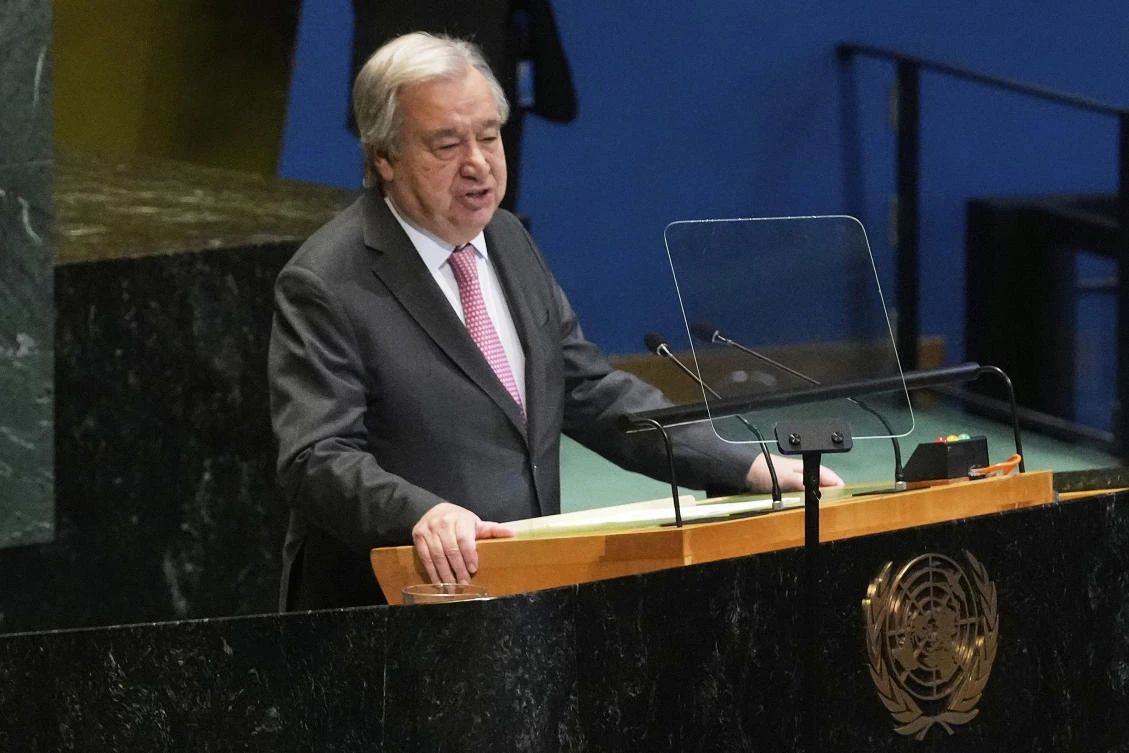 UN Secretary General Antonio Guterres addresses the United Nations General Assembly, June 2, 2025. (AP)