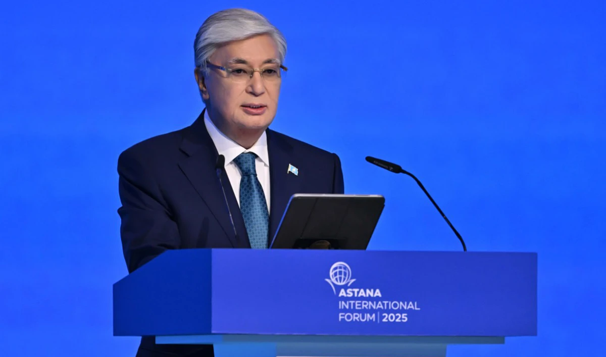 Kazakhstan’s President Kassym-Jomart Tokayev addresses participants at the Astana International Forum, which discussed three core themes — economy and finance, energy and climate change, and foreign policy and international security. (Supplied)