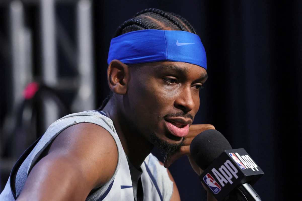 Oklahoma City Thunder guard Shai Gilgeous-Alexander speaks during a news conference, Wednesday, June 4, 2025, ahead of Game 1 of the NBA Finals basketball series against the Indiana Pacers in Oklahoma City. (AP)