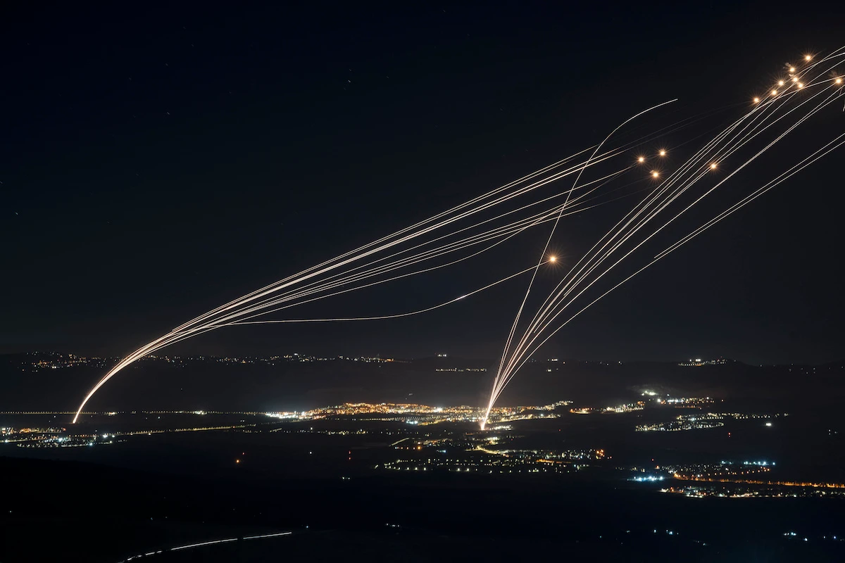 Israel's Iron Dome air defense system intercepts an attack from Lebanon. Europe increased purchases of Israeli military equipment in 2024. (AP)