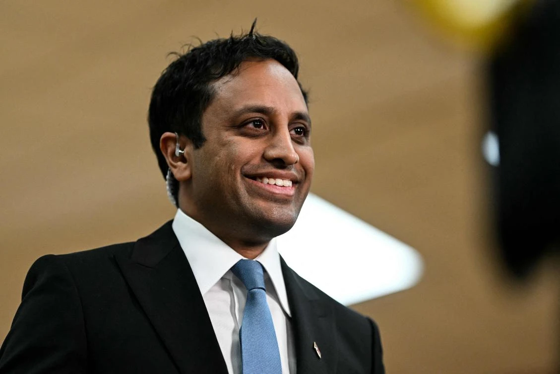 British businessman and Chairman of Reform UK Zia Yusuf speaks to the press during the counting of ballots for the Runcorn & Helsby by-election at the DSBL stadium count center, in Widnes, north-west England, on May 1, 2025. He has resigned as chairman of the party. (AFP/File Photo)