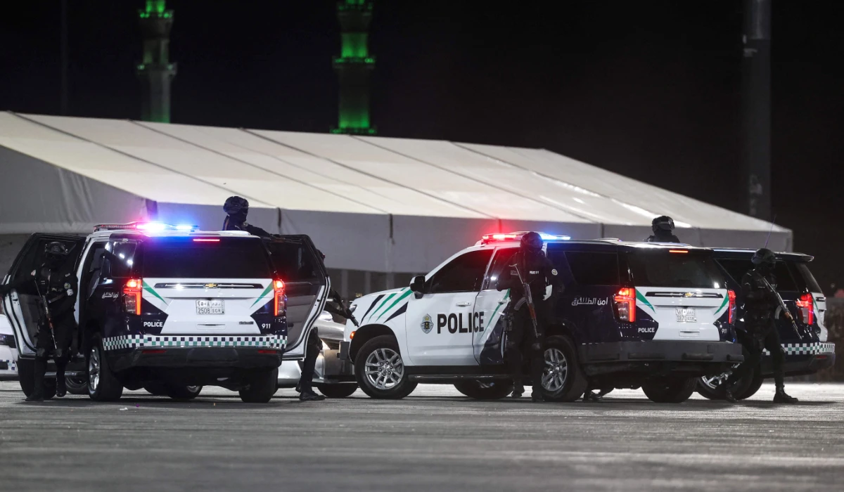Saudi police take part in a security demonstration as pilgrims arrive for the annual Hajj pilgrimage in the holy city of Mecca on May 31, 2025. (AFP)