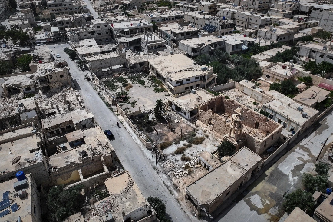 An aerial view of of destroyed buildings in Syria's Homs province. (AP)