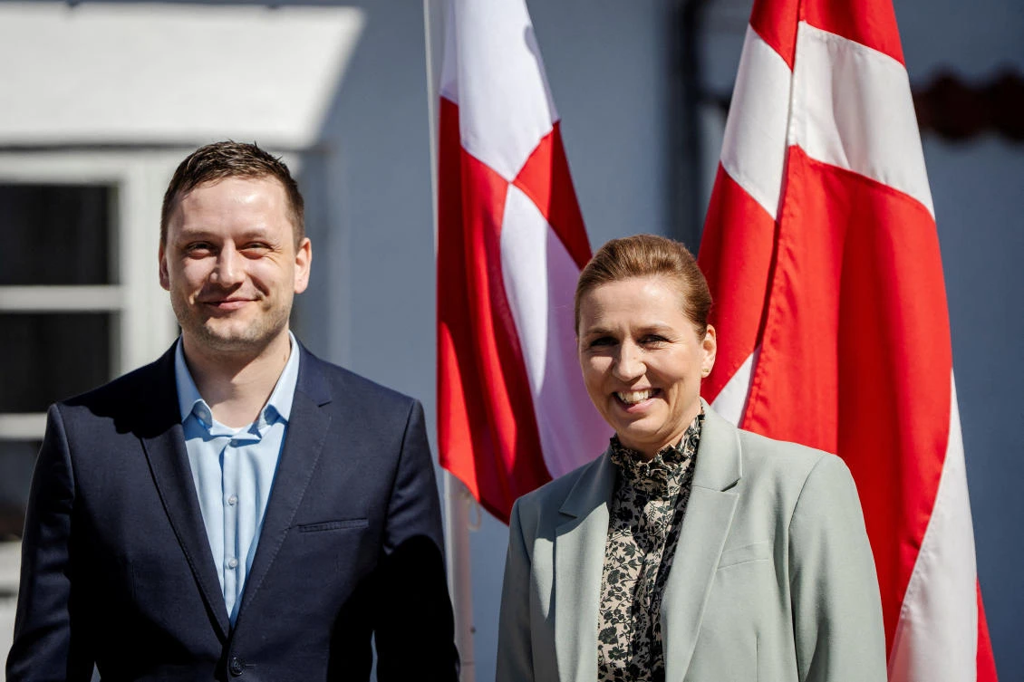 Prime Minister Mette Frederiksen receives Greenland’s Prime Minister Jens-Frederik Nielsen ahead of a meeting at Marienborg in Kongens Lyngby, Denmark, Apr. 27, 2025. (Reuters/File)