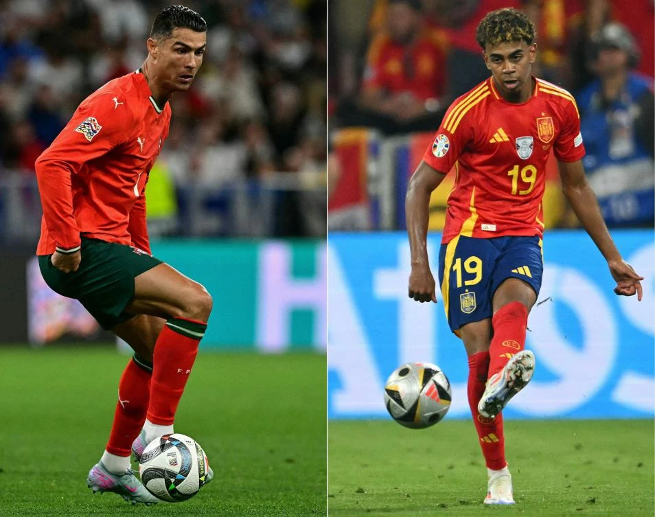 This combination of pictures created on Jun. 06, 2025 shows Portugal’s forward Cristiano Ronaldo and Spain’s forward Lamine Yamal. (AFP)