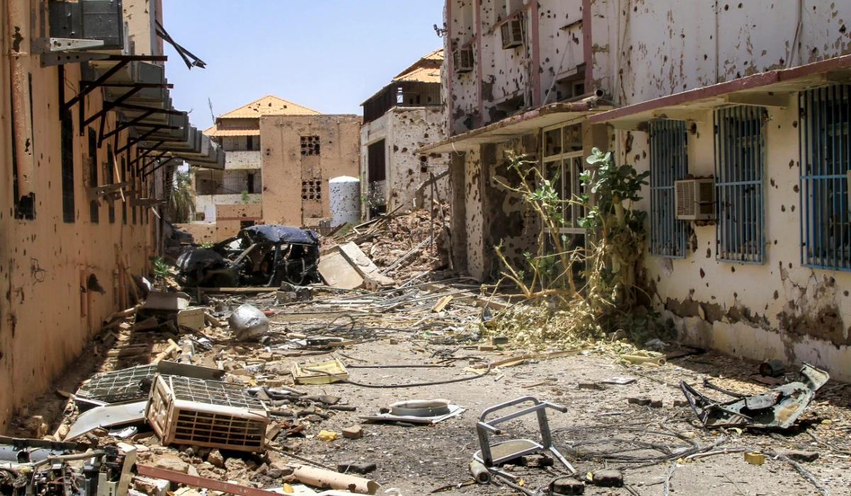 This picture shows the destruction on the grounds of a hospital in Khartoum on April 28, 2025. (AFP)