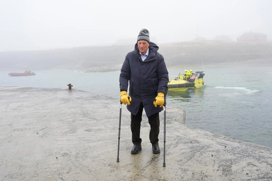 Norway's King Harald visits Bjornoya, an island of the Svalbard Norwegian archipelago, June 14, 2025. (Reuters)