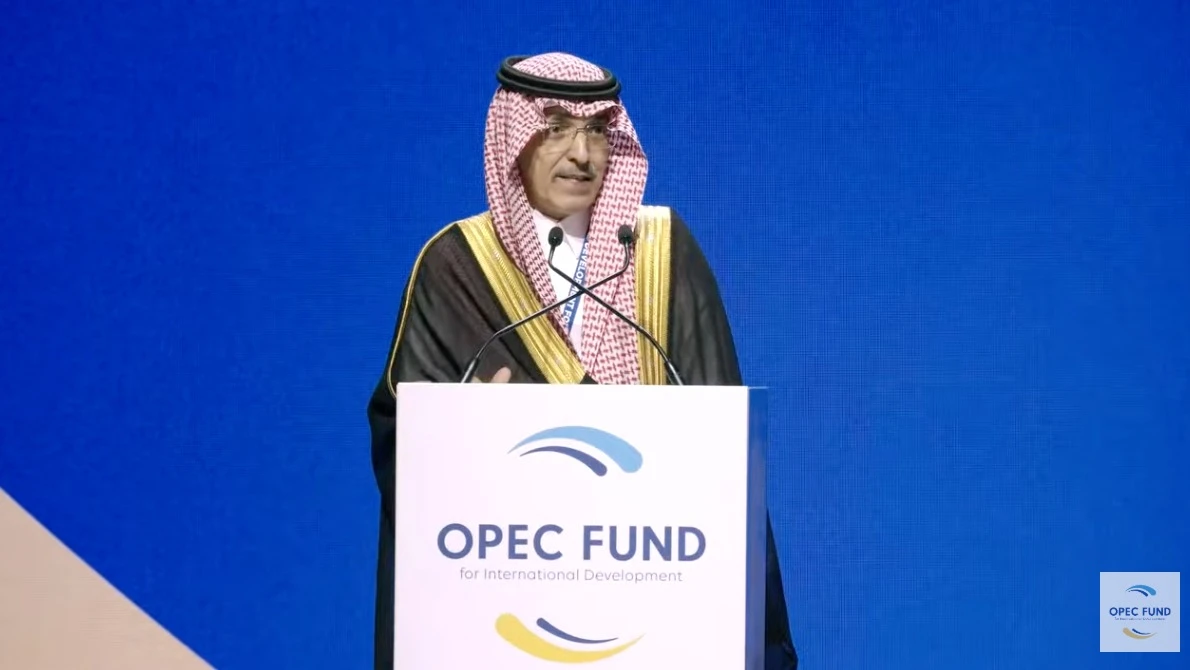 Saudi Finance Minister Mohammed Al-Jadaan speaks at the opening ceremony of the OPEC Fund for International Development Forum 2025 in Vienna on Tuesday.