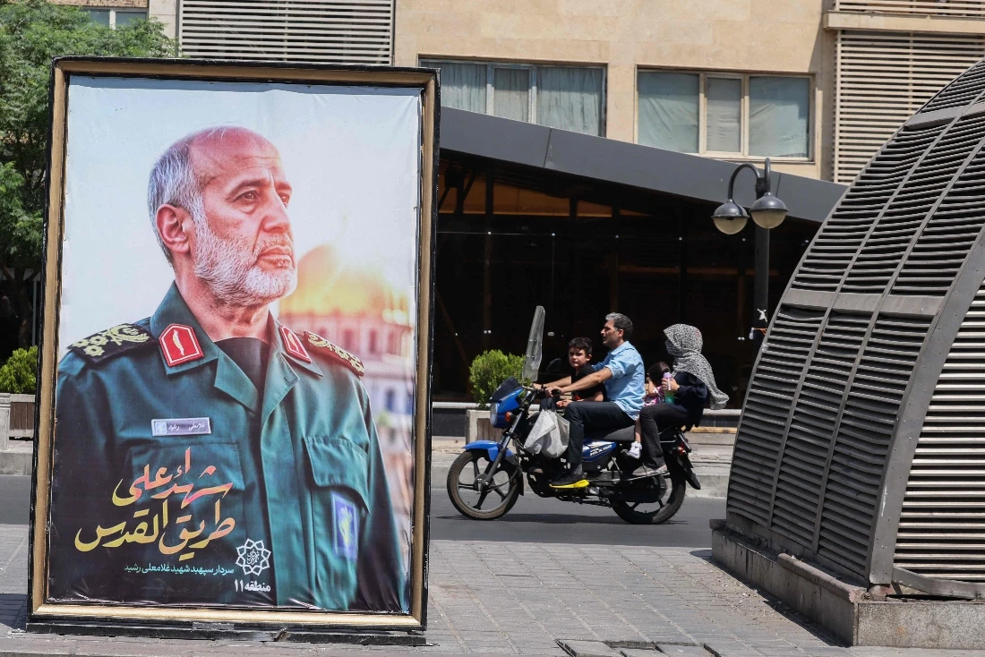 A poster of slain IRGC commander Gholam Ali Rashid set up at a Tehran square. (AFP)