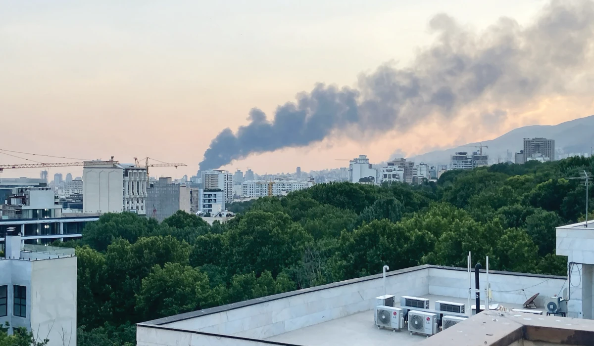 Smoke rises from the building of Iran's state-run television after an Israeli strike in Tehran, Iran, Monday, June 16, 2025. (AP)
