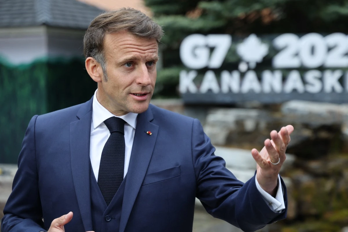 French President Emmanuel Macron speaks to the press during the Group of Seven (G7) Summit at the Pomeroy Kananaskis Mountain Lodge in Kananaskis, Alberta, Canada, June 17, 2025. (AFP)