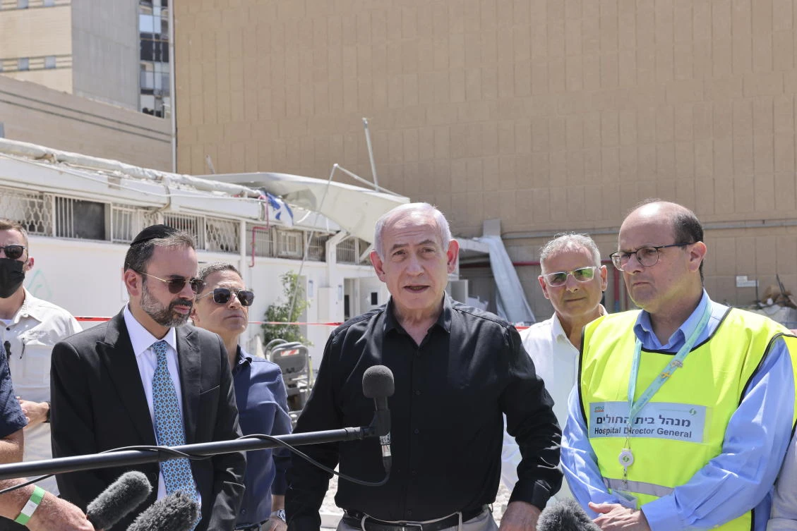 Israeli Prime Minister Benjamin Netanyahu visited the Soroka Medical Center, after it was hit by a missile fired from Iran on Thursday, June 19, 2025 in Beersheba, Israel. (AP)