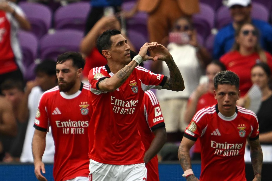 Benfica’s Argentine midfielder Angel Di Maria celebrates after scoring a goal during their FIFA Club World Cup 2025 Group C match against New Zealand’s Auckland City at the Inter&Co. stadium in Orlando on Jun. 20, 2025. (AFP)