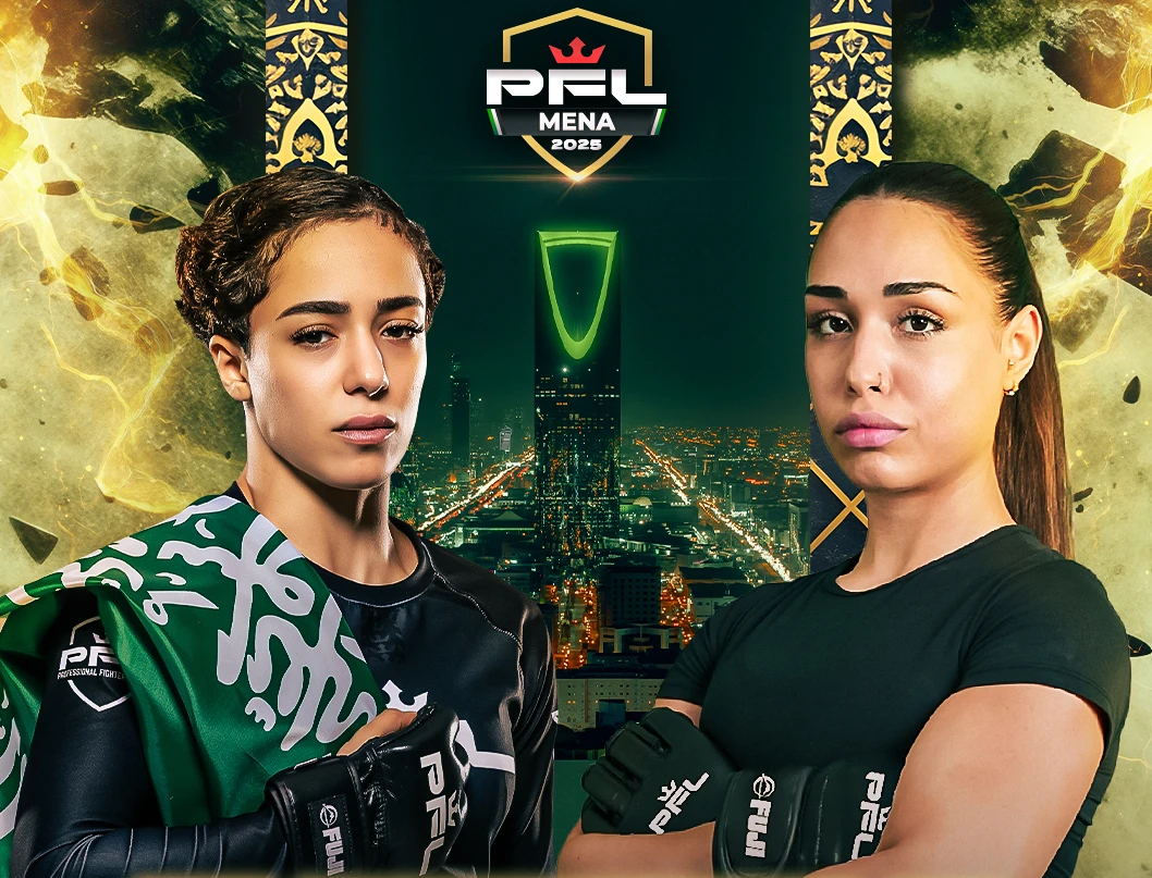 Nour Al-Fliti, right, is hoping to hand Hattan Alsaif her first MMA defeat when tghey meet at PFL MENA 2 in Riyadh this July