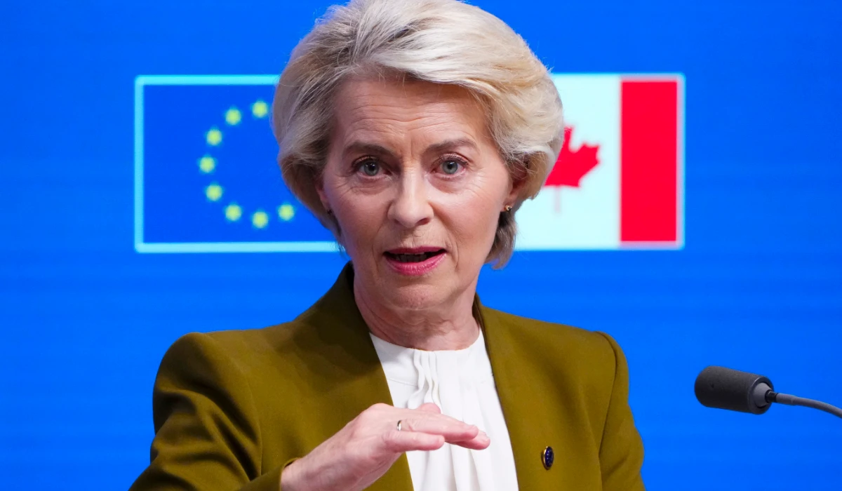 Ursula von der Leyen, President of the European Commission, takes part in a press conference during the Canada EU Summit in Brussels, Monday, June 23, 2025. (AP)