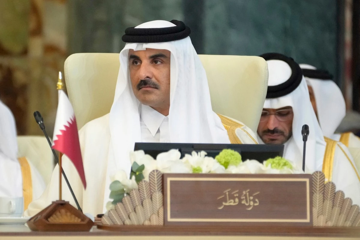 Emir of Qatar Sheikh Tamim bin Hamad Al Thani attends the 34th Arab League summit in Baghdad, Iraq, May 17, 2025. (AFP)