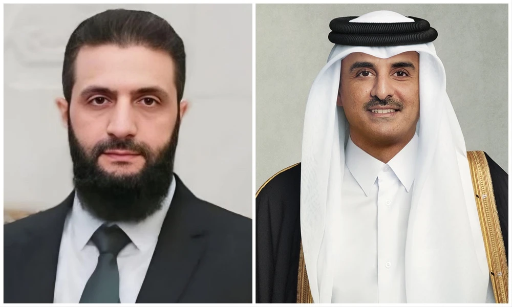 Syrian President Ahmad Al-Sharaa and the Emir of Qatar, Sheikh Tamim bin Hamad Al-Thani. (QNA)