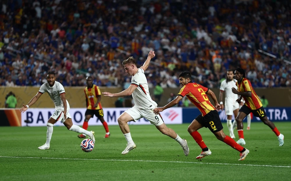Chelsea’s Liam Delap scores their second goal during their Group D Club World Cup match against Esperance at Lincoln Financial Field, Philadelphia, on Tuesday. (Reuters)