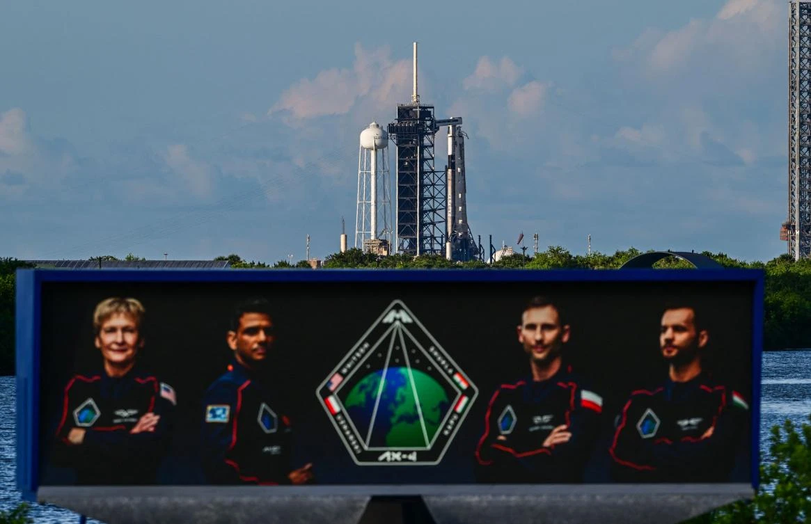 The four-member crew was carried aloft on a towering SpaceX launch vehicle consisting of a Crew Dragon capsule perched atop a two-stage Falcon 9 rocket. (AFP)