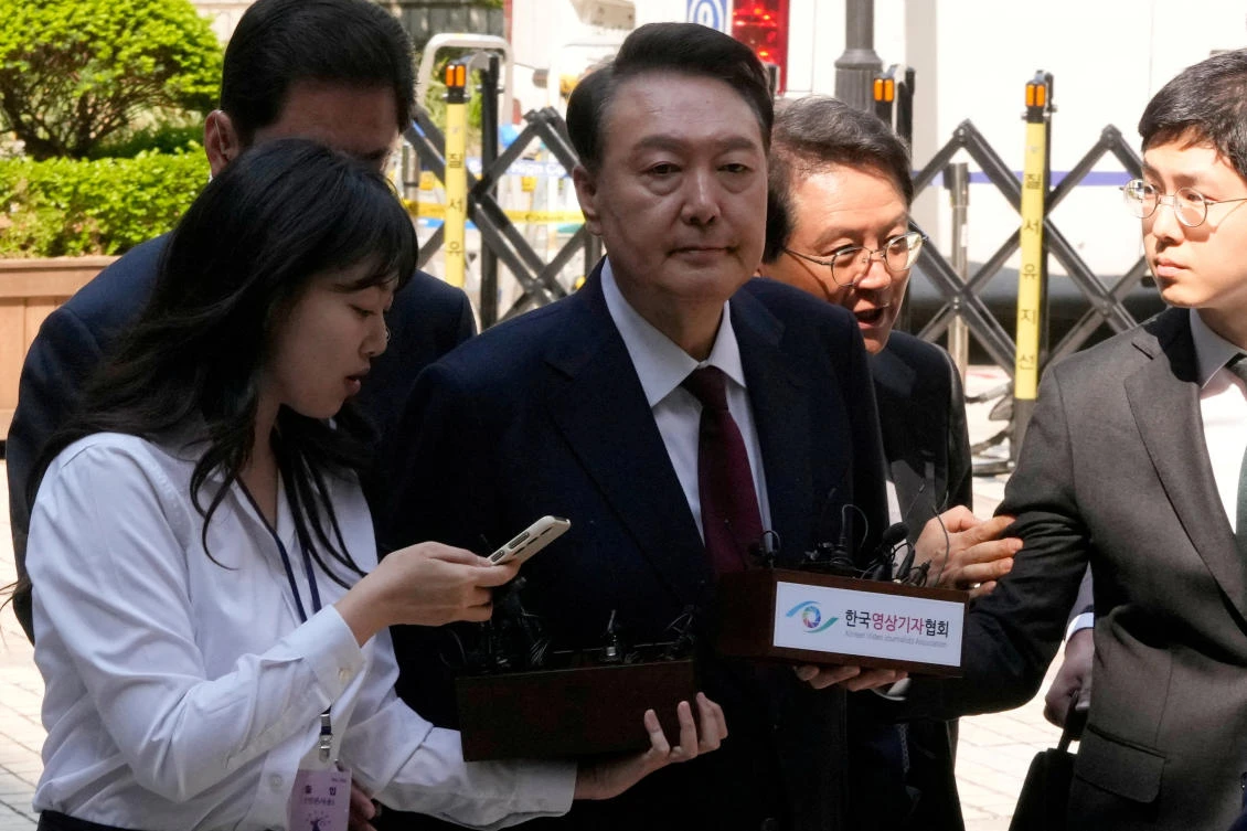 South Korea’s ousted President Yoon Suk Yeol arrives to attend his trial at the Seoul Central District Court in Seoul on May 12, 2025. (Reuters)