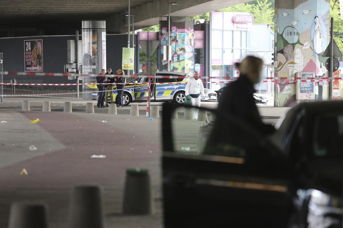 Police and forensic investigators are on the scene following an attack in the western city of Bielefeld, Germany, May 18, 2025. (File/AP)