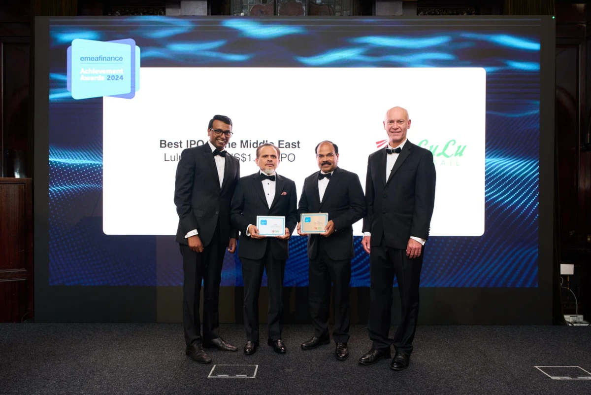 The award was received by Saifee Rupawala, CEO; Prasad KK, CFO; and Nidhin Jose, group company secretary, at the EMEA Finance Achievement Awards ceremony in London.