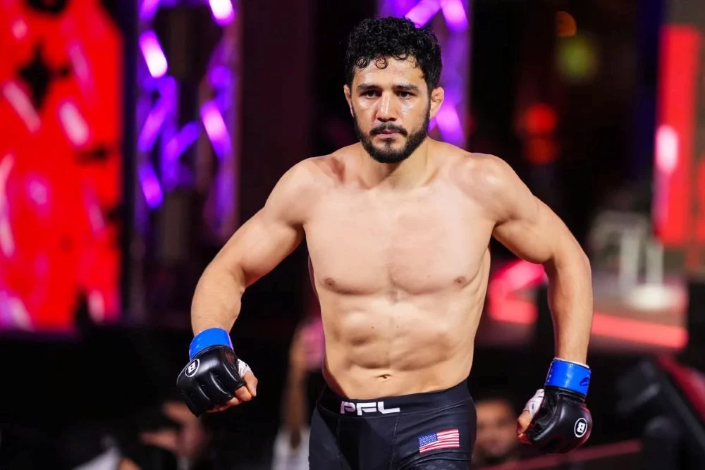 Aaron Pico walks to the cage before fighting against Henry Corrales during the 2024 PFL vs Bellator event at Kingdom Arena in Riyadh, Saudi Arabia, Feb. 24, 2024. (Getty Images)